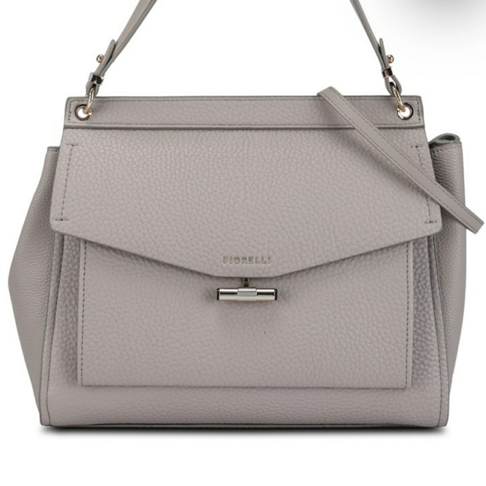 Fiorelli Flynn Large Casual Grain Satchel W/Shoulder Strap Light Gray Pu…